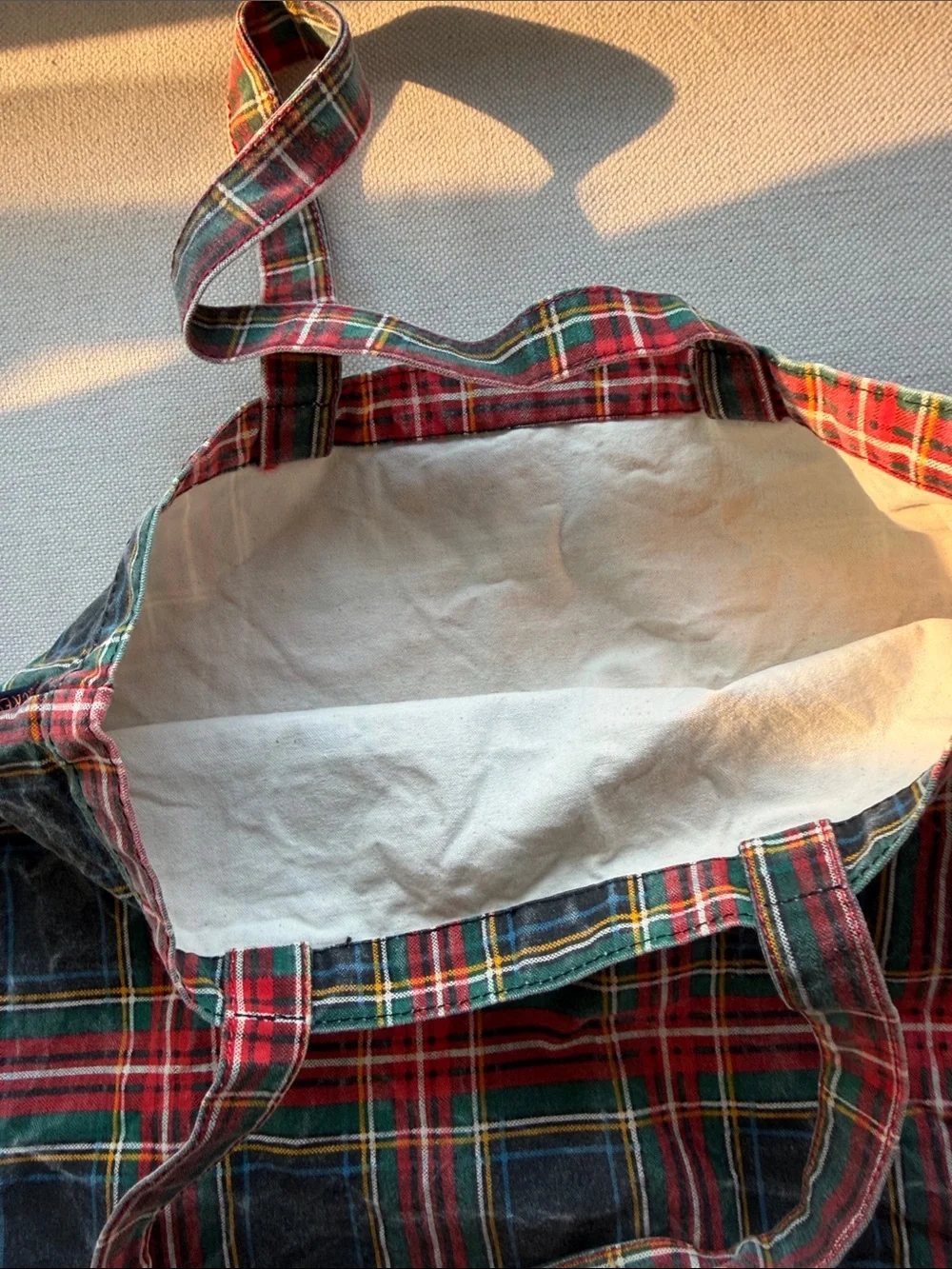J. Crew Vintage Style Plaid Cotton Tote Bag - Red and Green
